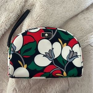 Kate Spade tropical floral pattern cosmetic bag, navy, white, green, red